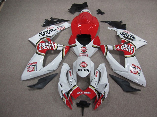 Blanc Lucky Strike Rouge Motul Carénage Moto Suzuki GSXR 1000 K5 05-06 Blanc Lucky Strike Rouge Motul Carénage Moto Suzuki GSXR 1000 K5 05-06