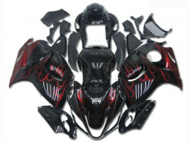 Noir Brillant Rouge Flamme Carénage Moto Suzuki GSXR 1300 Hayabusa 2008-2020