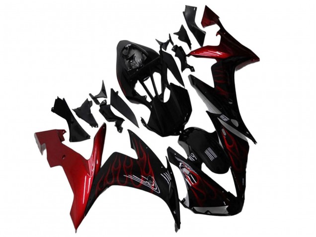 Noir Brillant Rouge Flamme Carénage Moto Yamaha YZF R1 2004-2006