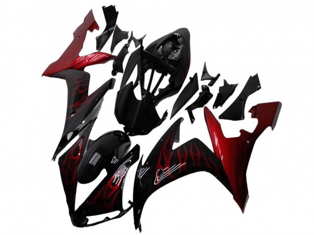 Noir Brillant Rouge Flamme Carénage Moto Yamaha YZF R1 2004-2006