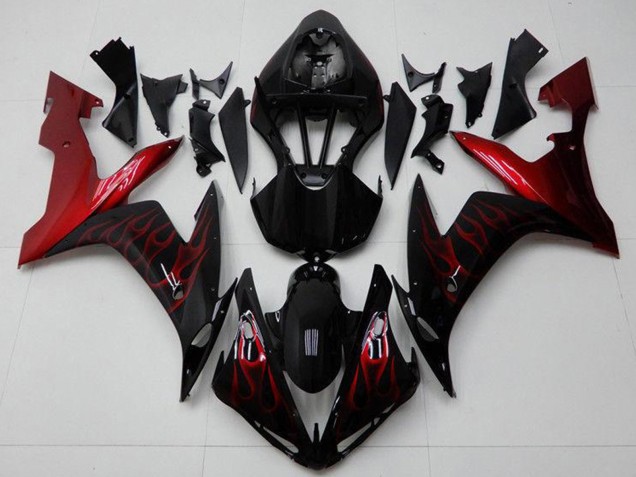 Noir Brillant Rouge Flamme Carénage Moto Yamaha YZF R1 2004-2006