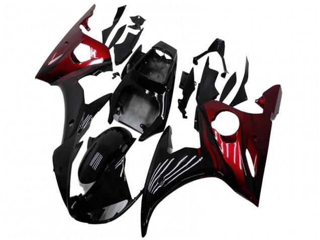 Noir Brillant Rouge Kits Carénages Moto Yamaha YZF R6 2003-2004
