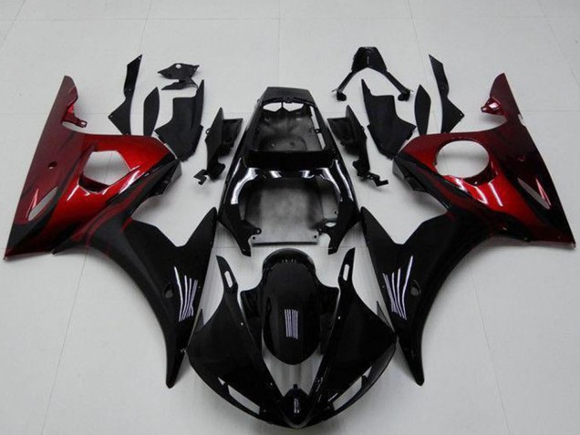 Noir Brillant Rouge Kits Carénages Moto Yamaha YZF R6 2003-2004