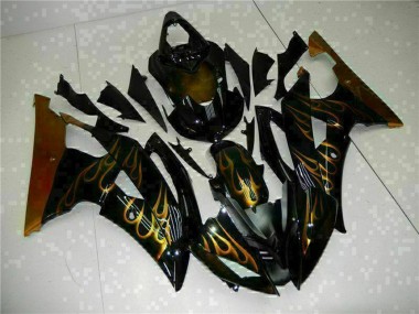 Noir Brillant Or Flamme Carénage Moto Yamaha YZF R6 2008-2016 Pas Chère