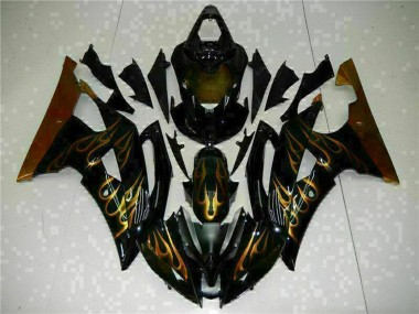 Noir Brillant Or Flamme Carénage Moto Yamaha YZF R6 2008-2016 Pas Chère
