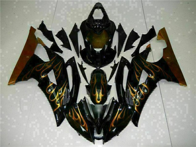 Noir Brillant Or Flamme Carénage Moto Yamaha YZF R6 2008-2016