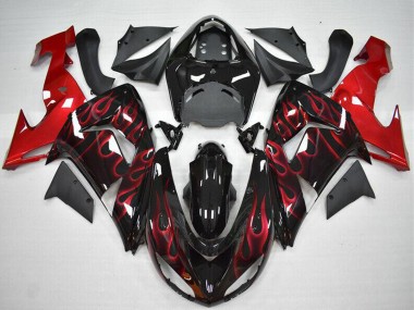 Noir Brillant Rouge Flamme Carénages Moto Kawasaki ZX10R 2006-2007 Pas Chère