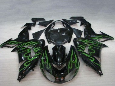 Noir Brillant Vert Flamme Carénage Moto Kawasaki ZX10R 2006-2007 Pas Chère