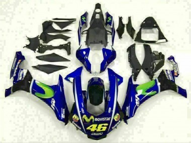 Bleu Argent Noir Vert MoviStar Carénage Moto Yamaha YZF R1 2015-2019 Pas Chère