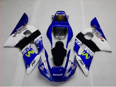 Blanc Bleu Noir MoviStar ENEOS Yamalube Carénage Moto Yamaha YZF R6 1998-2002 Pas Chère
