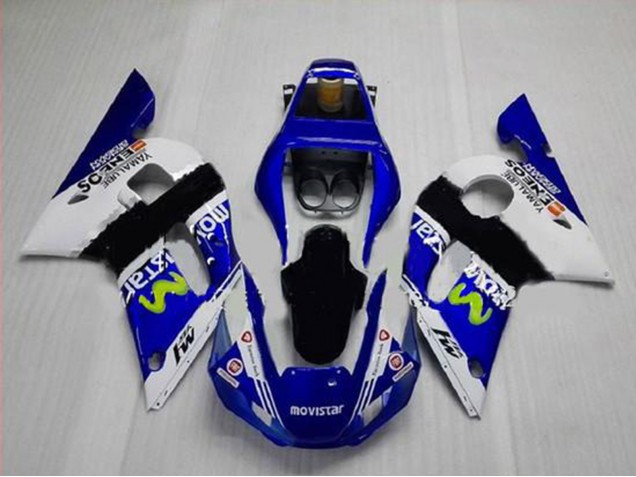 Blanc Bleu Noir MoviStar ENEOS Yamalube Carénage Moto Yamaha YZF R6 1998-2002