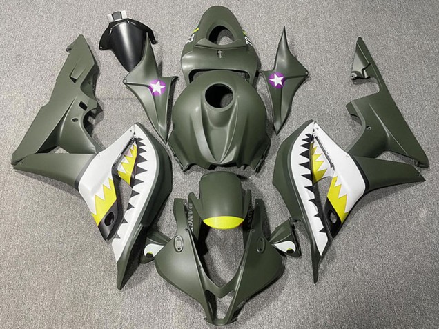 Vert Armée Blanc Jaune Requin Carénage Moto Honda CBR600RR 2007-2008
