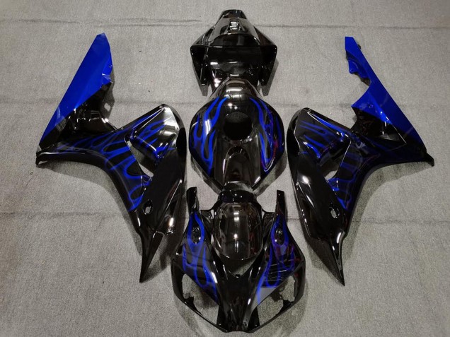 Noir Brillant Bleu Flamme Carénages Moto Honda CBR1000RR 2006-2007