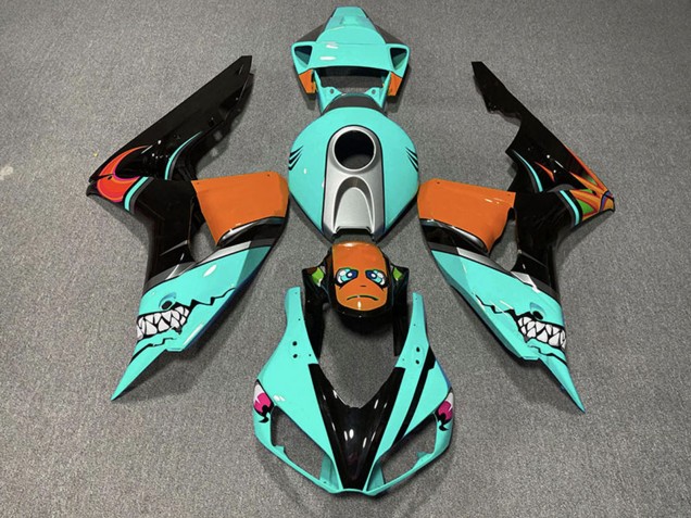 Cyan Bleu Orange Noir Brillant Requin Carénage Moto Honda CBR1000RR 2006-2007