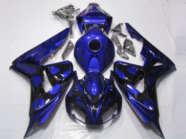Bleu Noir Brillant Flamme Carénage Moto Honda CBR1000RR 2006-2007 Pas Chère