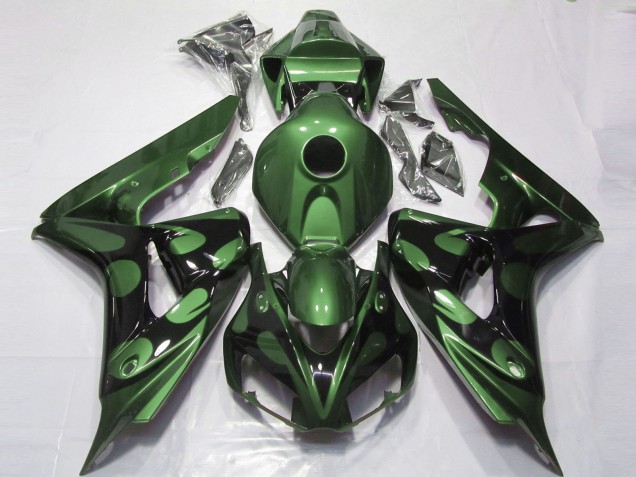 Vert Noir Brillant Flamme Carénage Moto Honda CBR1000RR 2006-2007