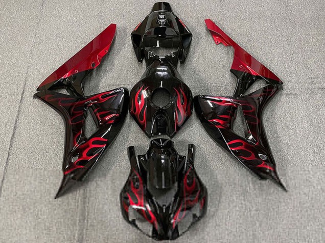 Noir Brillant Rouge Flamme Carénage Moto Honda CBR1000RR 2006-2007