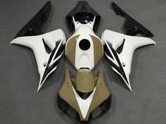 Blanc Tan Noir Brillant Carénage Moto Honda CBR1000RR 2006-2007