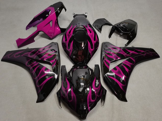 Noir Brillant Rose Flamme Carénage Moto Honda CBR1000RR 2008-2011