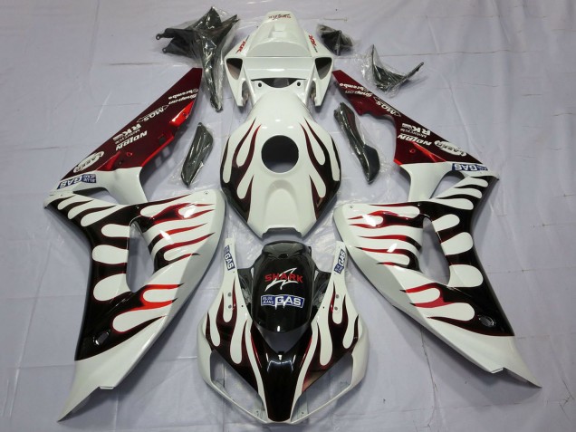 Blanc Rouge Noir Brillant Flamme Carénage Moto Honda CBR1000RR 2006-2007
