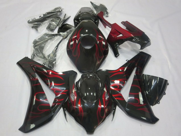 Noir Brillant Rouge Flamme Carénage Moto Honda CBR1000RR 2008-2011