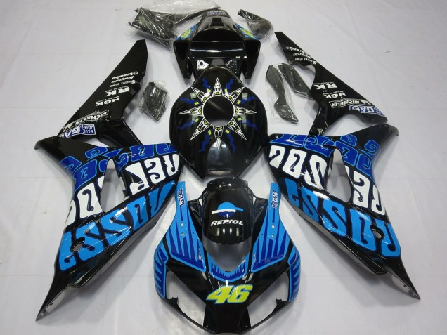 Noir Brillant Bleu Rossi 46 Carénage Moto Honda CBR1000RR 2006-2007