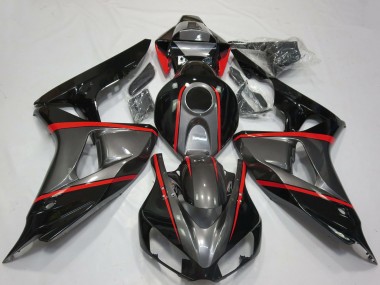 Gris Noir Brillant Rouge Bande Carénage Moto Honda CBR1000RR 2006-2007 Pas Chère