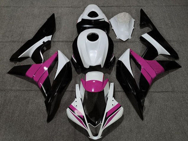 Blanc Rose Noir Brillant Carénage Moto Honda CBR600RR 2007-2008