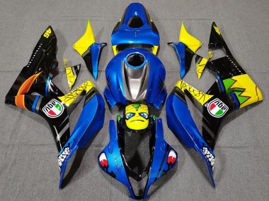 Bleu Jaune Noir Brillant Requin Carénage Moto Honda CBR600RR 2007-2008 Pas Chère