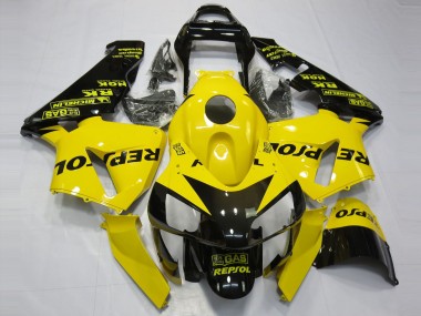Jaune Noir Brillant Repsol Carénage Moto Honda CBR600RR 2003-2004 Pas Chère