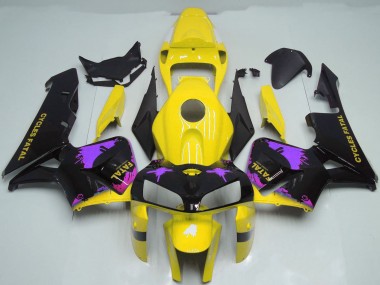 Noir Brillant Jaune Violet Splatter Carénage Moto Honda CBR600RR 2005-2006 Pas Chère
