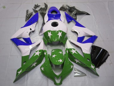 Blanc Bleu Vert Étoiles Bande Carénage Moto Honda CBR600RR 2007-2008 Pas Chère