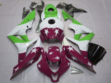 Blanc Vert Rouge Marron Étoiles Bande Carénage Moto Honda CBR600RR 2007-2008 Pas Chère