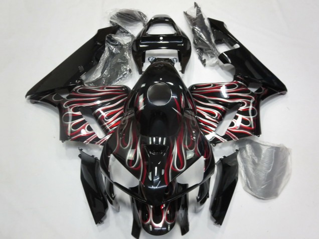 Noir Brillant Argent Rouge Flamme Carénage Moto Honda CBR600RR 2005-2006