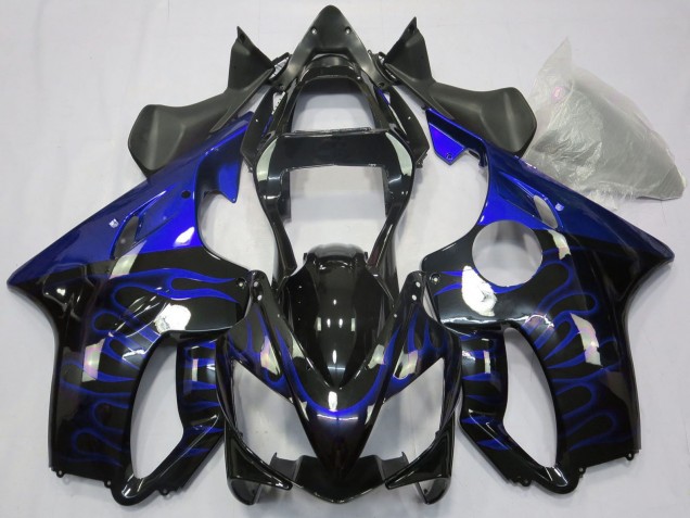 Noir Brillant Bleu Flamme Carénage Moto Honda CBR600 F4i 2001-2003
