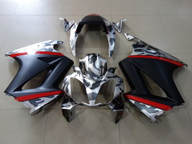 Gris Camouflage Rouge Noir Mat Carénage Moto Honda VFR 800 2002-2013 Pas Chère