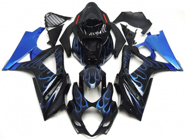 Noir Brillant Bleu Flamme Carénage Moto Suzuki GSXR 1000 2007-2008