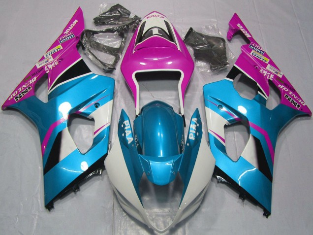 Bleu Clair Blanc Rose Carénage Moto Suzuki GSXR 1000 2003-2004
