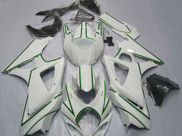 Blanc Brillant Vert Rayures Carénage Moto Suzuki GSXR 1000 2007-2008