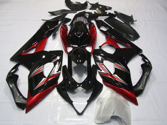 Noir Brillant Rouge Flare Carénage Moto Suzuki GSXR 1000 2005-2006