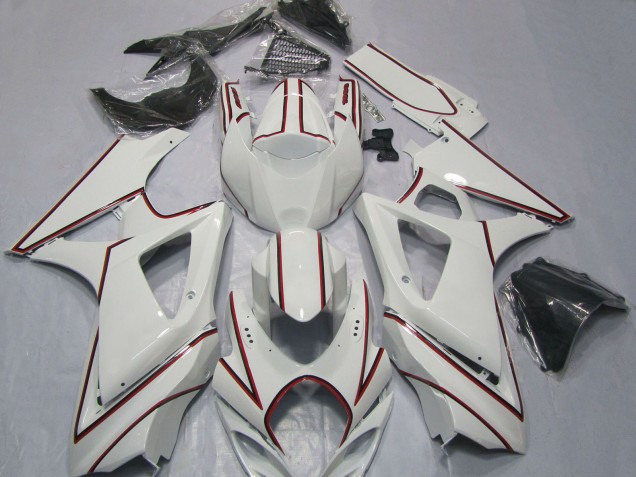 Blanc Rouge Rayures Carénage Moto Suzuki GSXR 1000 2007-2008