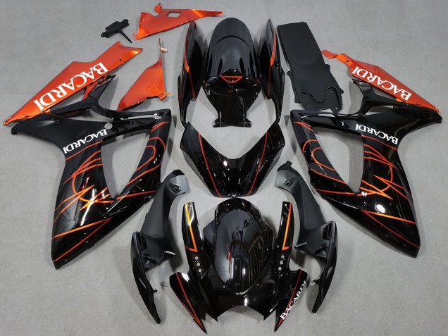 Noir Brillant Orange Bacardi Carénage Moto Suzuki GSXR 600 / GSXR 750 2006-2007