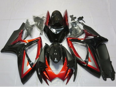 Noir Brillant Rouge Argent Carénage Moto Suzuki GSXR 600 / GSXR 750 2006-2007 Pas Chère