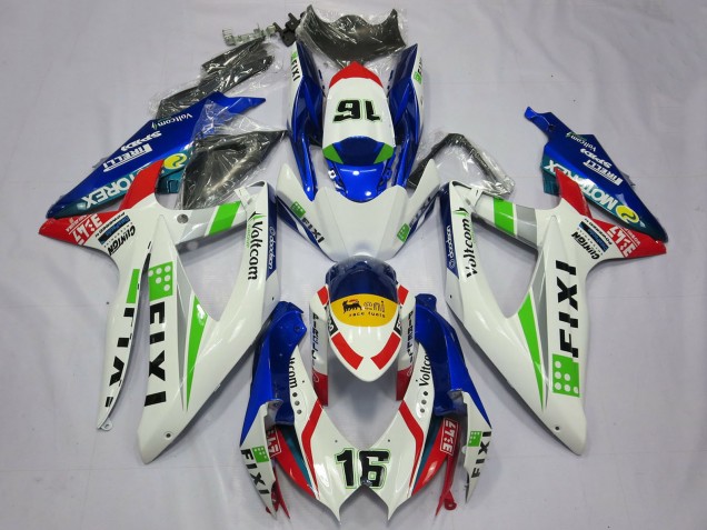 Blanc Bleu Vert Jaune Rouge Fixi 16 Carénage Moto Suzuki GSXR 600 / GSXR 750 2008-2010