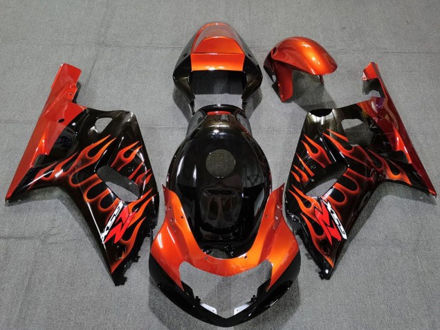 Noir Brillant Orange Flamme Carénage Moto Suzuki GSXR 600 / GSXR 750 2001-2003