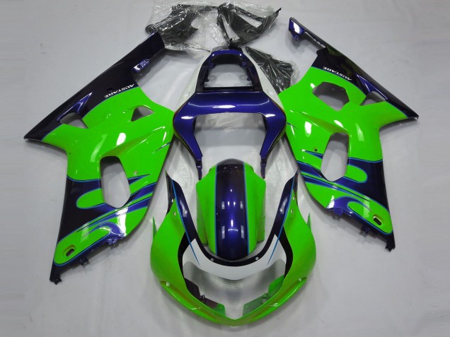 Vert Bleu Noir Carénage Moto Suzuki GSXR 600 / GSXR 750 2001-2003