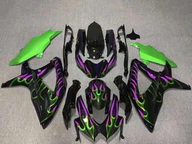 Noir Brillant Vert Violet Flamme Carénage Moto Suzuki GSXR 600 / GSXR 750 2008-2010 Pas Chère