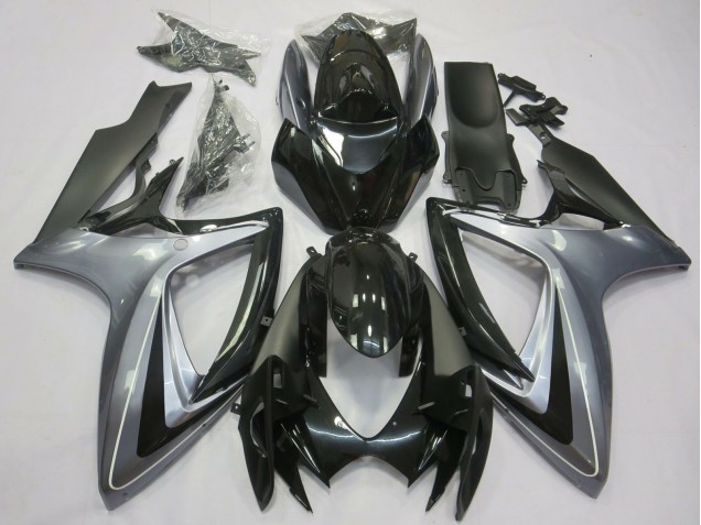 Argent Noir Brillant Noir Mat Carénage Moto Suzuki GSXR 600 / GSXR 750 2006-2007