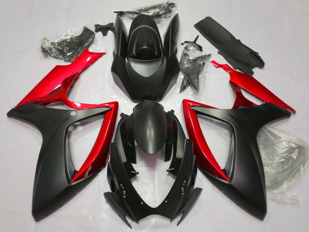 Noir Mat Rouge Carénage Moto Suzuki GSXR 600 / GSXR 750 2006-2007