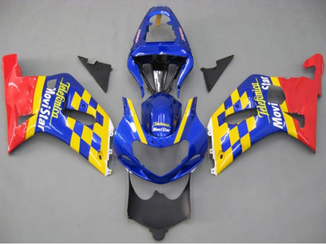 Bleu Jaune Rouge Telefonica MoviStar Carénages Moto Suzuki GSXR 600 / GSXR 750 2001-2003
